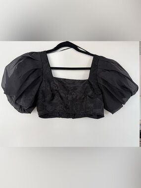 Black Puff-Sleeve Crop Top with Square Neckline